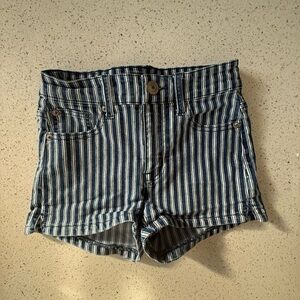 American Eagle Outfitters Striped Jean Shorts - Blue and White
